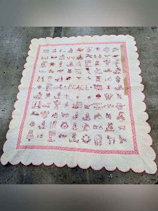 Vintage Other - Vintage WWI Armistice Redwork Quilt PEACE 1918